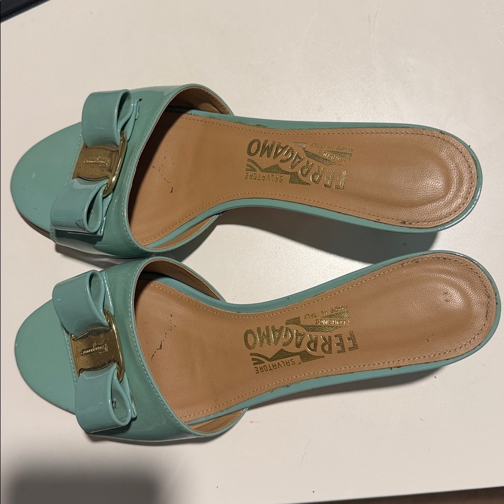 Salvatore Ferragamo Mint Green Bow Sandals